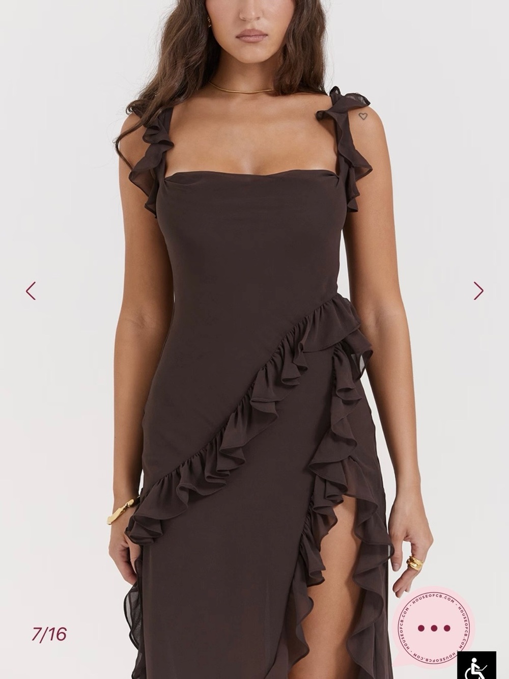 House of CB Dark Brown Ruffle-Trim Maxi Dress - Picture 2 of 5